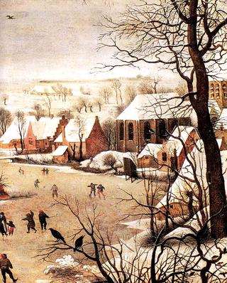 Winter Landscape with Skaters and a Bird Trap (detail)