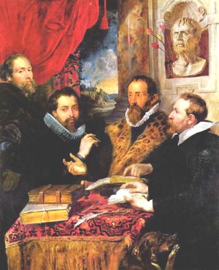 Selfportrait with brother Philipp, Justus Lipsius and another scholar