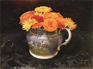 Marigolds in a Moulded Jug