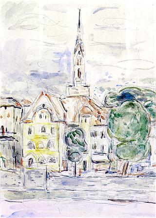 View of a City with Church Tower