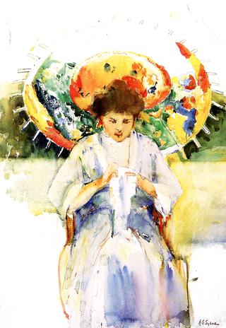 Sewing under a Japanese Umbrella