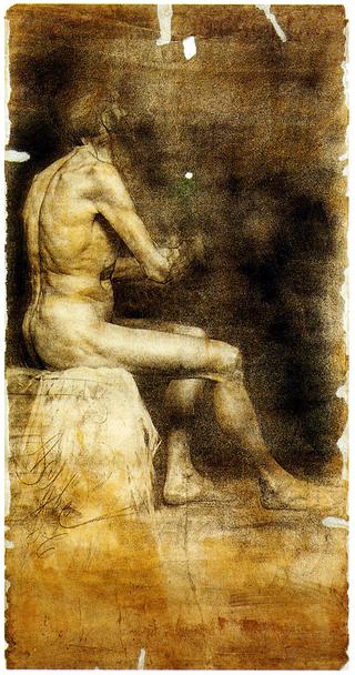 Sitting Male Nude in Profile