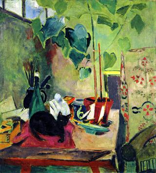 Cat with House Plant