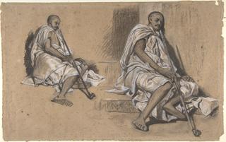 Two Studies of a Seated Arab with a Pipe