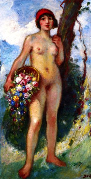 Girl with a Basked of Roses