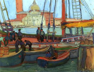 Boats, Unloading by a Dock, Venice