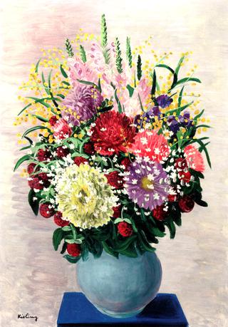 Flowers in a Green Vase