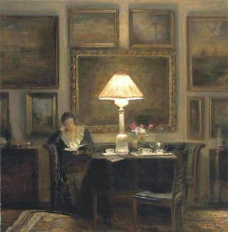 Woman Reading by Lamplight