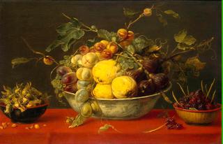 Fruit in a Bowl on a Red Cloth