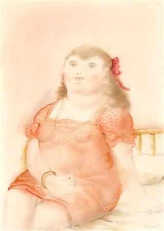 Woman in a Red Dress Sitting on a Bed