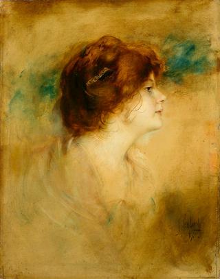 Red-headed woman in profile