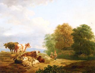 Landscape with Animals and Two Figures