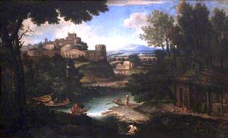 River Scene with Classical Buildings and Figures