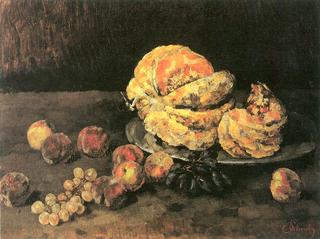 Pumpkin, peaches and grapes