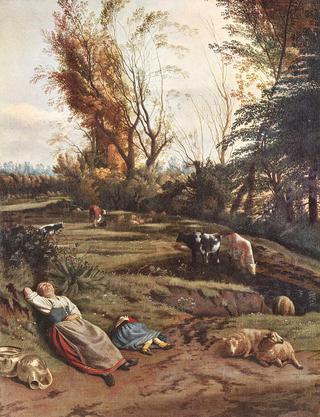 Meadow with Two Sleeping Female Shepherds