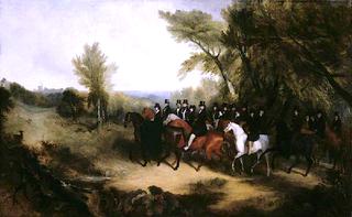 Queen Victoria, King Leopold of the Belgians, and Their Suites Riding Out in Windsor Great Park,1839