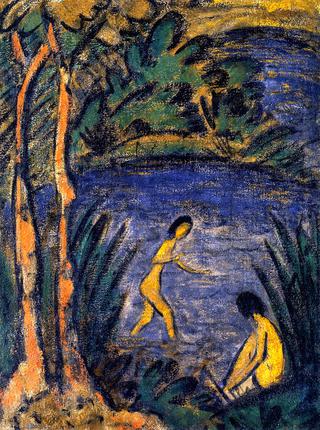 Sitter and Bather with Two Trees