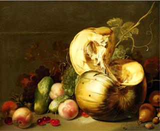 A Still Life with a Pumpkin, peachs, grapes, cherries and other fruits