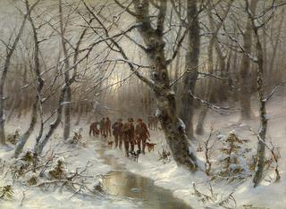 Hunters in a Winter Forest