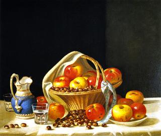 Still Life - Basket of Apples and Chestnuts on a Table