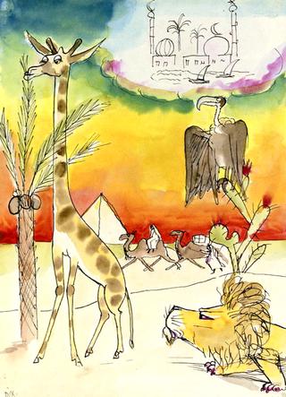 Picture Book for 'Muggeli' 05 (Desert with Animals before a Pyramid)