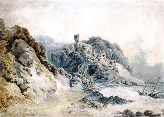 A Shipwreck on a Rocky Coastline, with a Ruined Castle