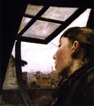 Young Girl Looking out of a Window