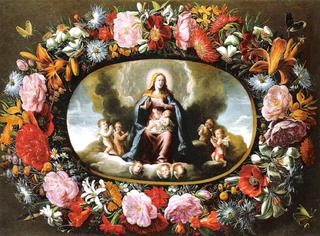 Garland with Virgin and Child in Glory