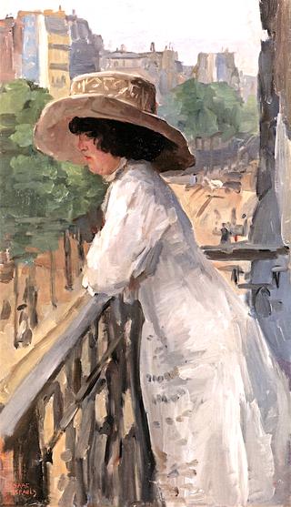 An Elegant Lady on a Balcony, Rue de Clignancourt, Paris