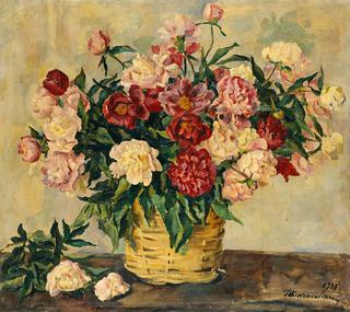 Peonies in a basket