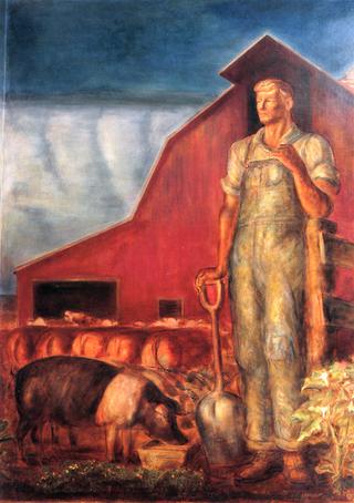 Kansas Pastoral - Farmer and Livestock