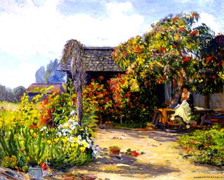 Woman Seated in the Garden Sewing