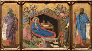 The 'Maestà' Predella Panels: The Nativity with the Prophets Isaiah and Ezekiel