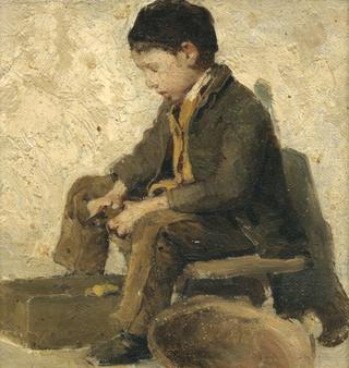 Sitting Boy Peeling Potatoes