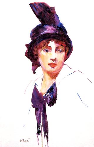 Fashionable Woman with Feathered Hat