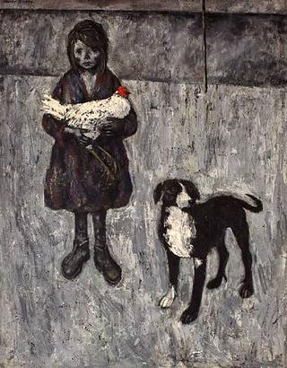 Girl with Rooster and Dog