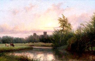 Sunset, View of Warwick Castle