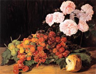 Still-life with Roses, Strawberries, and Bread