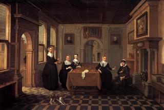 Group portrait of five women in an interior