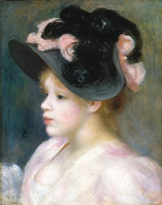 Young Girl in a Pink-and-Black Hat