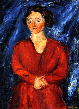 Woman in Red on Blue Background