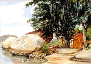 Boulders, Fisherman's Cottage and Tree Hung with Air Plant at Parquita, Brazil