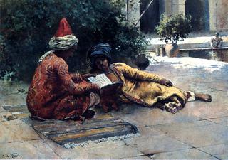 Two Arabs Reading in a Courtyard