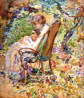 Mother and Child in a Garden, France