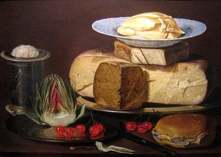 Still Life with Cheeses, Artichoke and Cherries