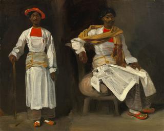 加尔各答印第安人的两项习作，坐着和站着