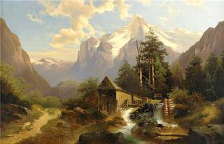 Mountainous Landscape with Mill