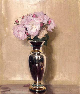 Pink Roses in a Silver Lustre Vase