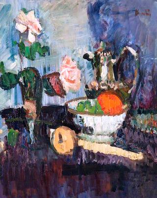 Still Life with Roses in a Vase and Fruits in a Bowl