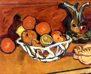 Basket of Fruit, Bread and Cruet